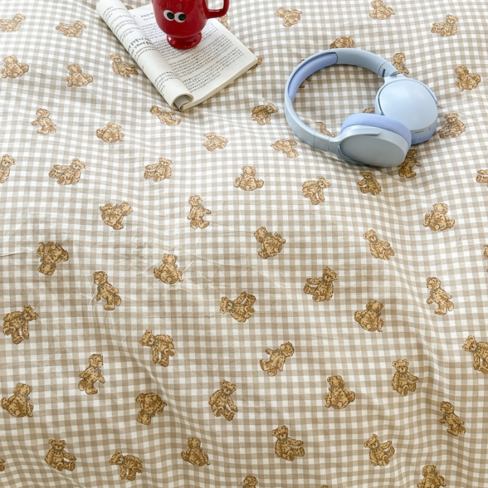 91家纺网 家纺一手货源 找家纺 昔可 2023新款亲肤柔软棉加绒四件套 棕格小熊