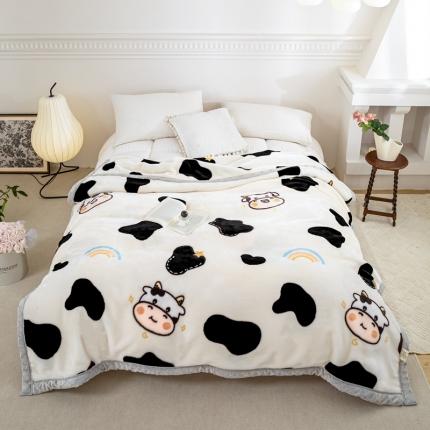 91家纺网 家纺一手货源 找家纺 尚品绵羊2025秋冬新款双层加厚拉舍尔毛毯保暖法莱绒毯子 开心奶牛