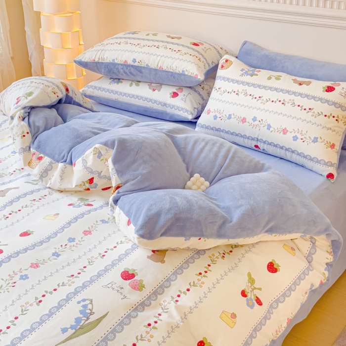 91家纺网 家纺一手货源 找家纺 （总）金丝鸟家纺 2024新款全棉印花加牛奶绒四件套