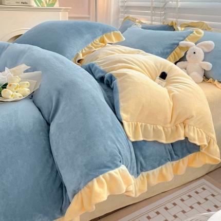 91家纺网 家纺一手货源 找家纺 （总）艾咪 新款花边款奶油风纯色牛奶绒四件套三件套