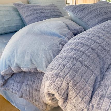 安哆啦加厚9斤獭兔毛绒兔兔绒剪花牛奶绒四件套纯色双拼系列 宝石蓝