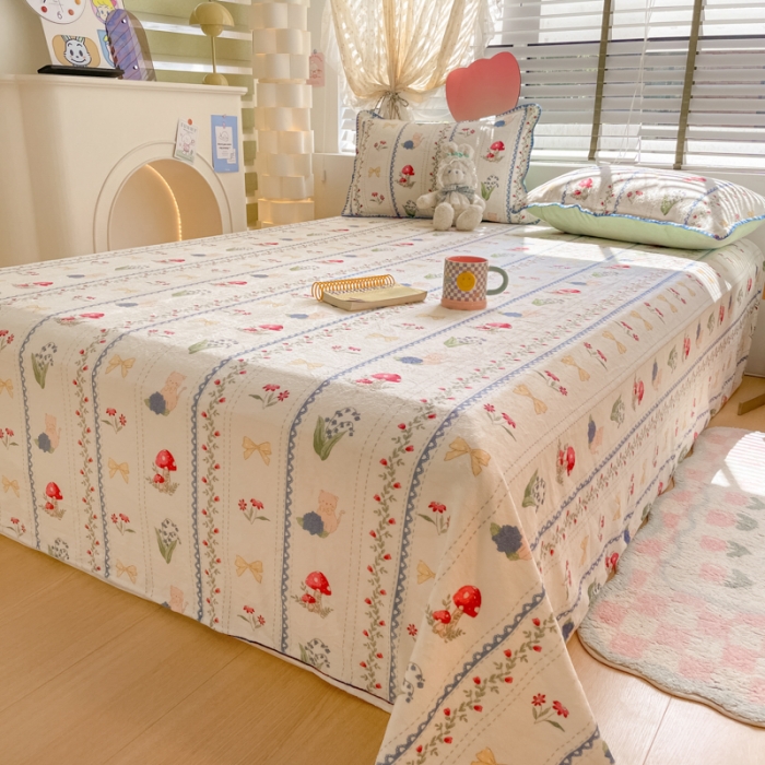 91家纺网 家纺一手货源 找家纺 安哆啦 2024新款高克重小清新牛奶绒单床单 爱丽丝梦游仙境