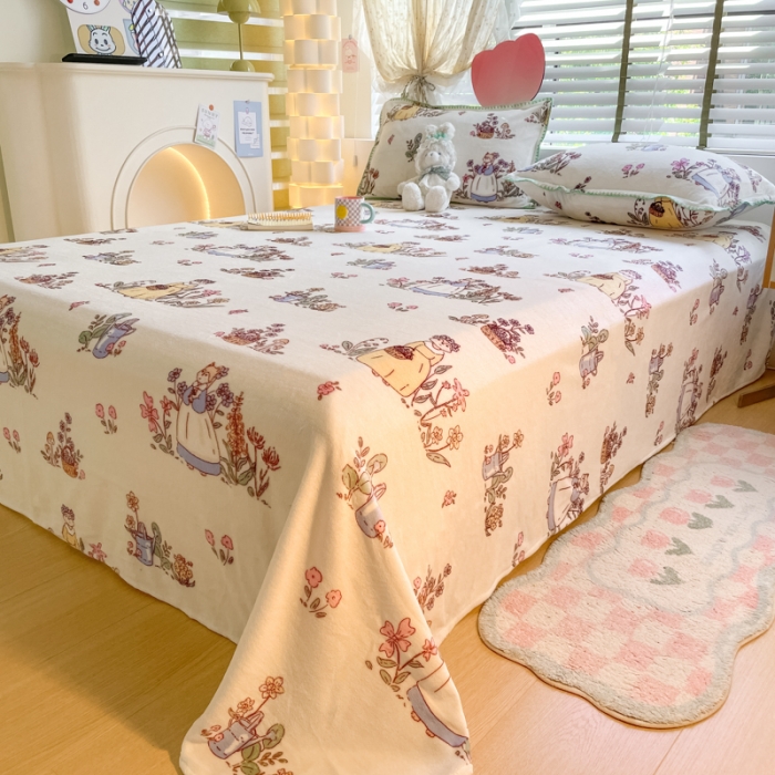 91家纺网 家纺一手货源 找家纺 安哆啦 2024新款高克重小清新牛奶绒单床单 狐狸小姐的花园