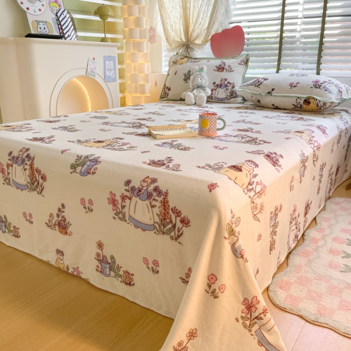 91家纺网 家纺一手货源 找家纺 安哆啦 2024新款高克重小清新牛奶绒单床单 狐狸小姐的花园