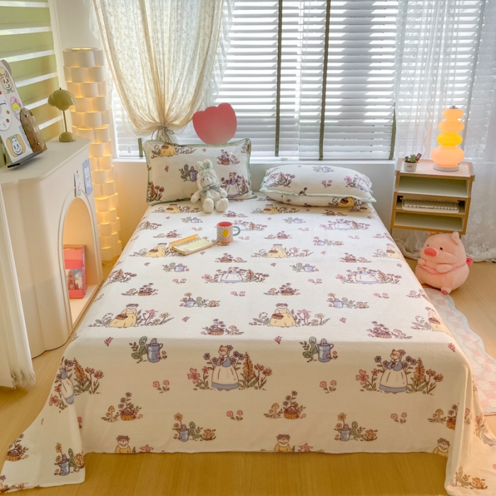 91家纺网 家纺一手货源 找家纺 安哆啦 2024新款高克重小清新牛奶绒单床单 狐狸小姐的花园