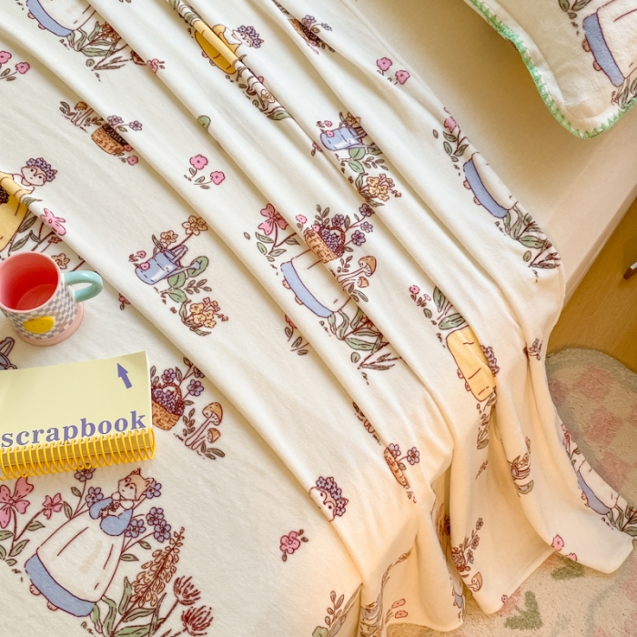 91家纺网 家纺一手货源 找家纺 安哆啦 2024新款高克重小清新牛奶绒单床单 狐狸小姐的花园