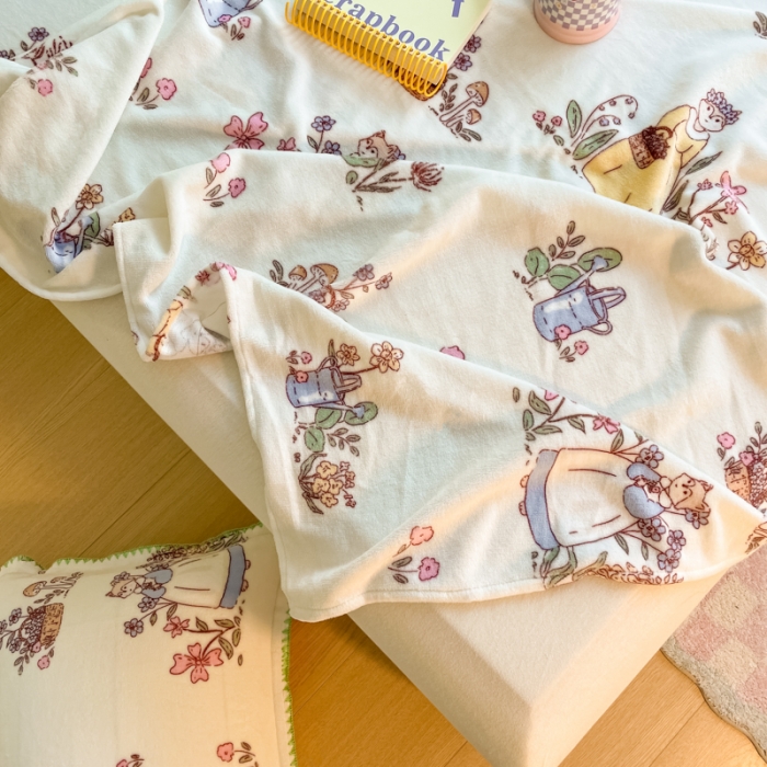 91家纺网 家纺一手货源 找家纺 安哆啦 2024新款高克重小清新牛奶绒单床单 狐狸小姐的花园