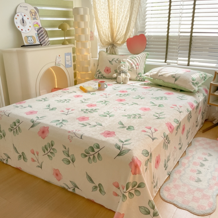 91家纺网 家纺一手货源 找家纺 安哆啦 2024新款高克重小清新牛奶绒单床单 花丛间