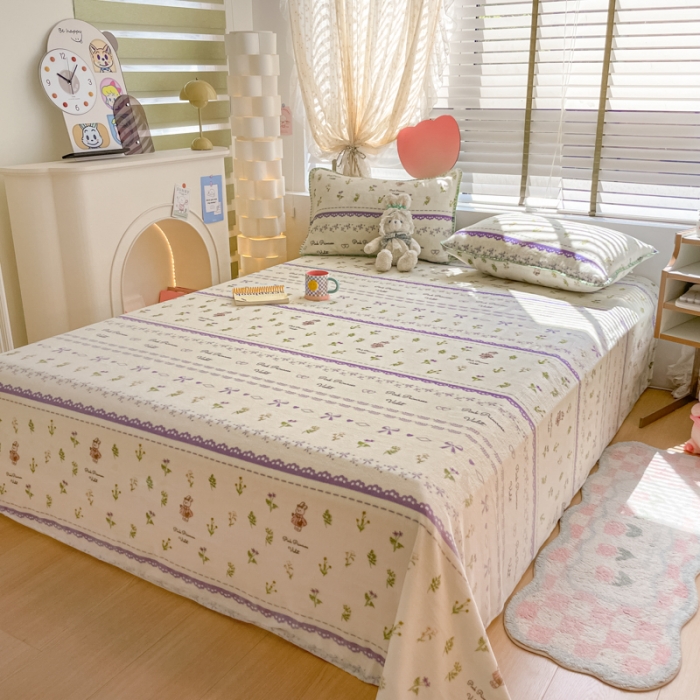 91家纺网 家纺一手货源 找家纺 安哆啦 2024新款高克重小清新牛奶绒单床单 蕾丝兔