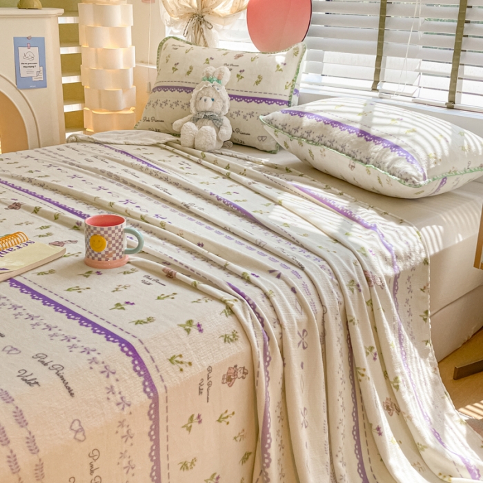 91家纺网 家纺一手货源 找家纺 安哆啦 2024新款高克重小清新牛奶绒单床单 蕾丝兔