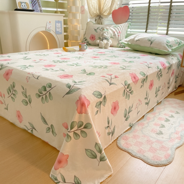 91家纺网 家纺一手货源 找家纺 安哆啦 2024新款高克重小清新牛奶绒单床单 花丛间