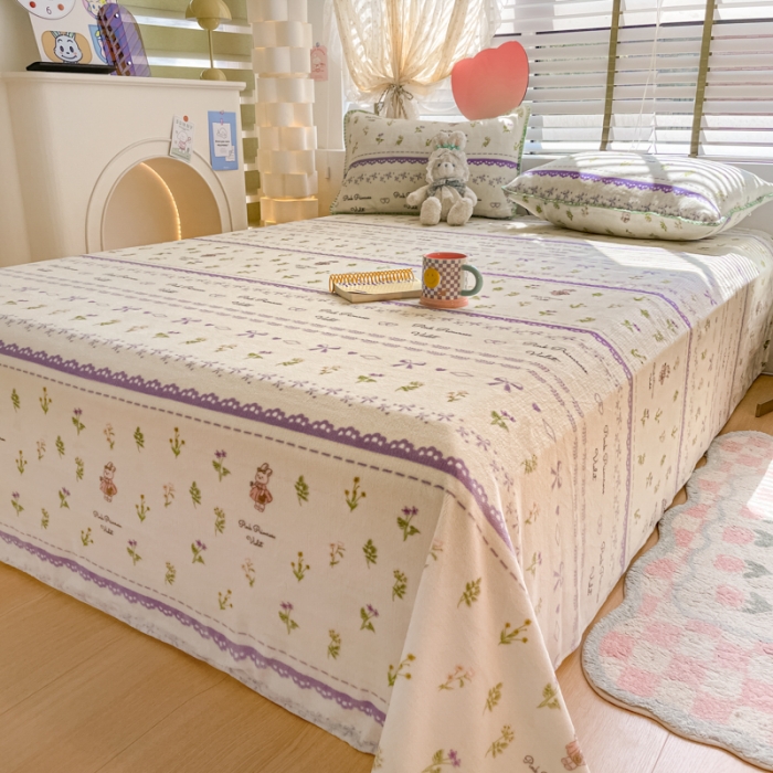 91家纺网 家纺一手货源 找家纺 安哆啦 2024新款高克重小清新牛奶绒单床单 蕾丝兔