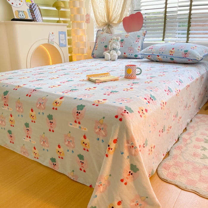 91家纺网 家纺一手货源 找家纺 安哆啦 2024新款高克重小清新牛奶绒单床单 奶酪芝士