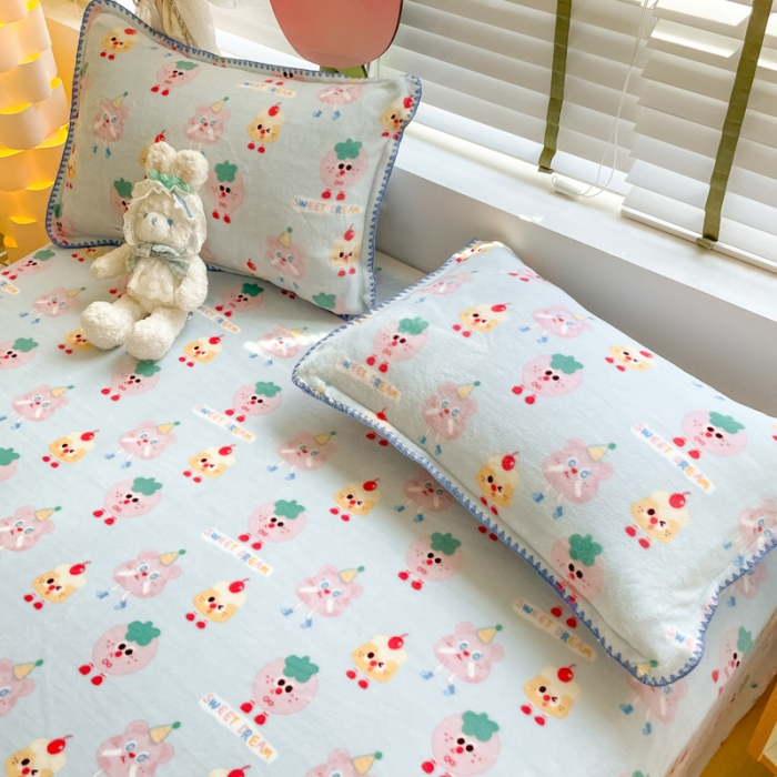 91家纺网 家纺一手货源 找家纺 安哆啦 2024新款高克重小清新牛奶绒单床单 奶酪芝士