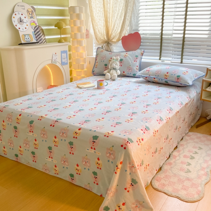 91家纺网 家纺一手货源 找家纺 安哆啦 2024新款高克重小清新牛奶绒单床单 奶酪芝士