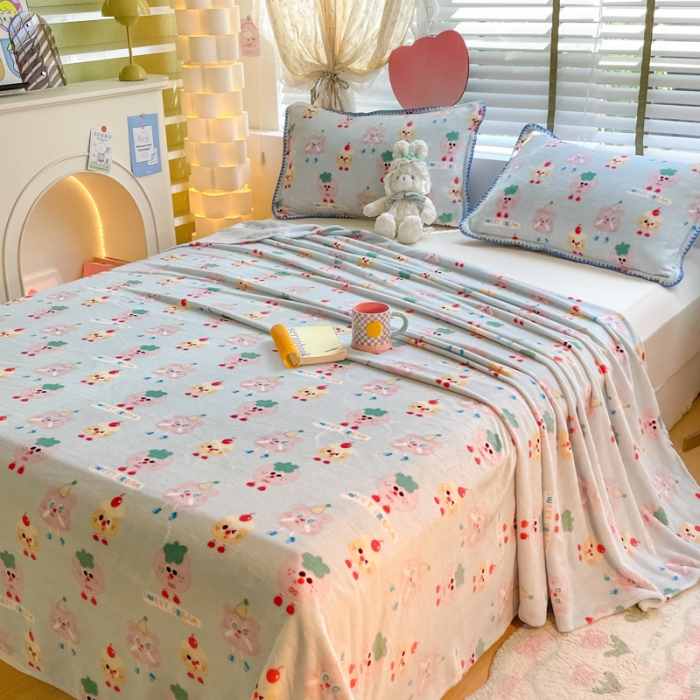 91家纺网 家纺一手货源 找家纺 安哆啦 2024新款高克重小清新牛奶绒单床单 奶酪芝士