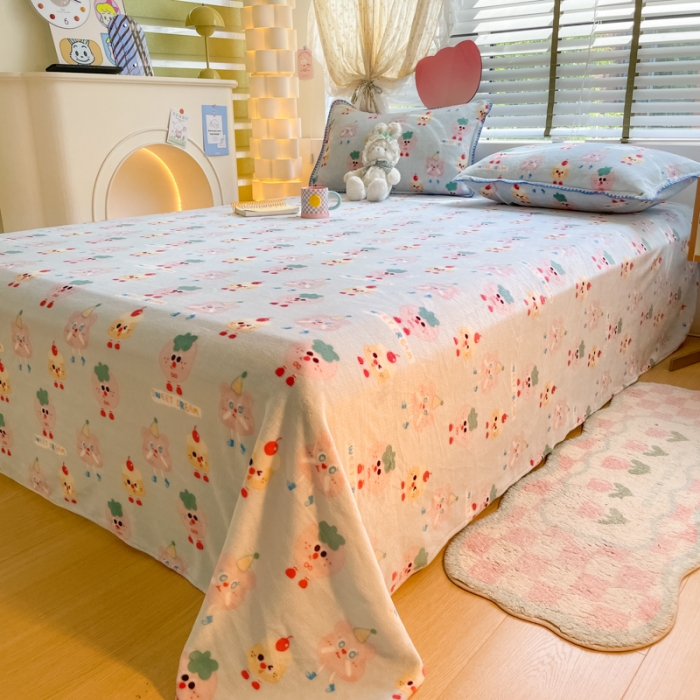 91家纺网 家纺一手货源 找家纺 安哆啦 2024新款高克重小清新牛奶绒单床单 奶酪芝士