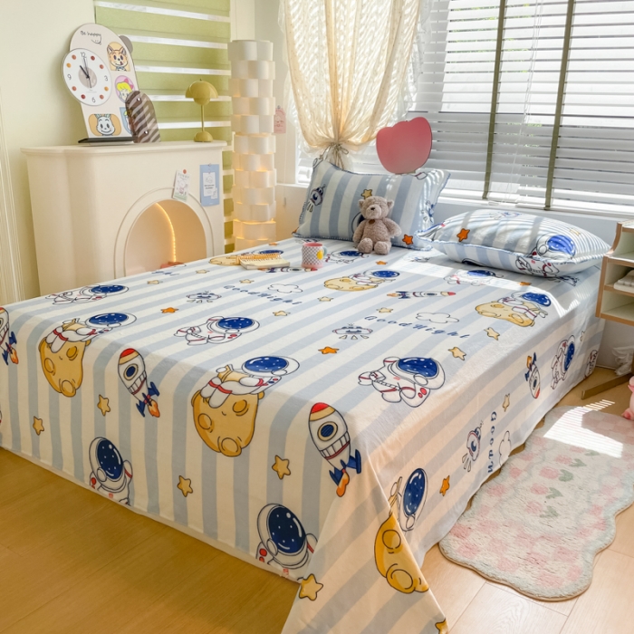 91家纺网 家纺一手货源 找家纺 安哆啦 2024新款高克重小清新牛奶绒单床单 太空人