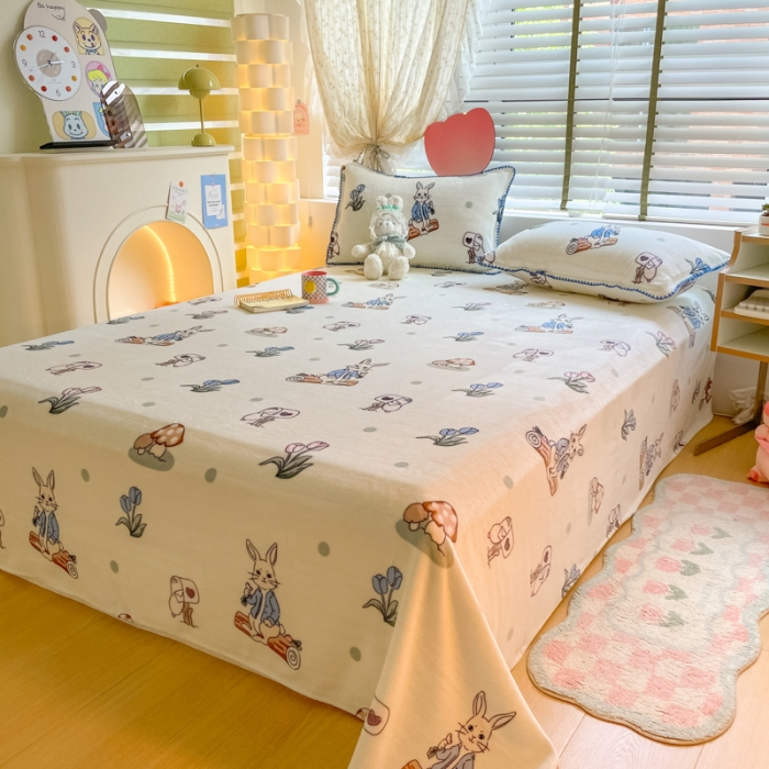 91家纺网 家纺一手货源 找家纺 安哆啦 2024新款高克重小清新牛奶绒单床单 兔八哥