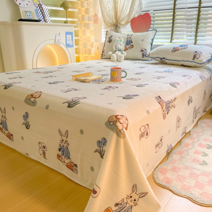 91家纺网 家纺一手货源 找家纺 安哆啦 2024新款高克重小清新牛奶绒单床单 兔八哥