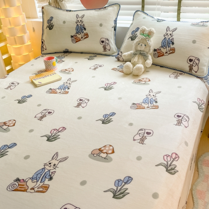 91家纺网 家纺一手货源 找家纺 安哆啦 2024新款高克重小清新牛奶绒单床单 兔八哥