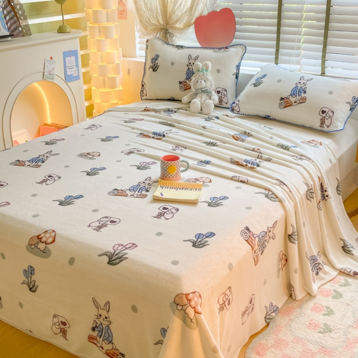 91家纺网 家纺一手货源 找家纺 安哆啦 2024新款高克重小清新牛奶绒单床单 兔八哥