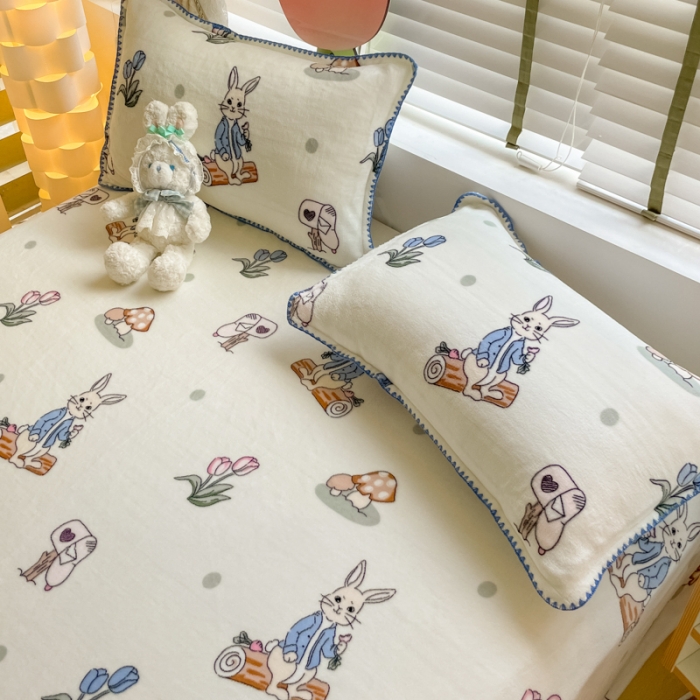 91家纺网 家纺一手货源 找家纺 安哆啦 2024新款高克重小清新牛奶绒单床单 兔八哥