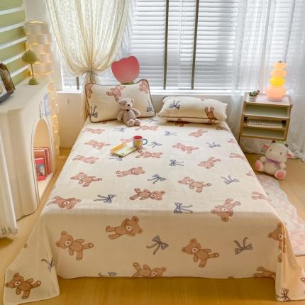 安哆啦 2024新款高克重小清新牛奶绒单床单 玩具熊