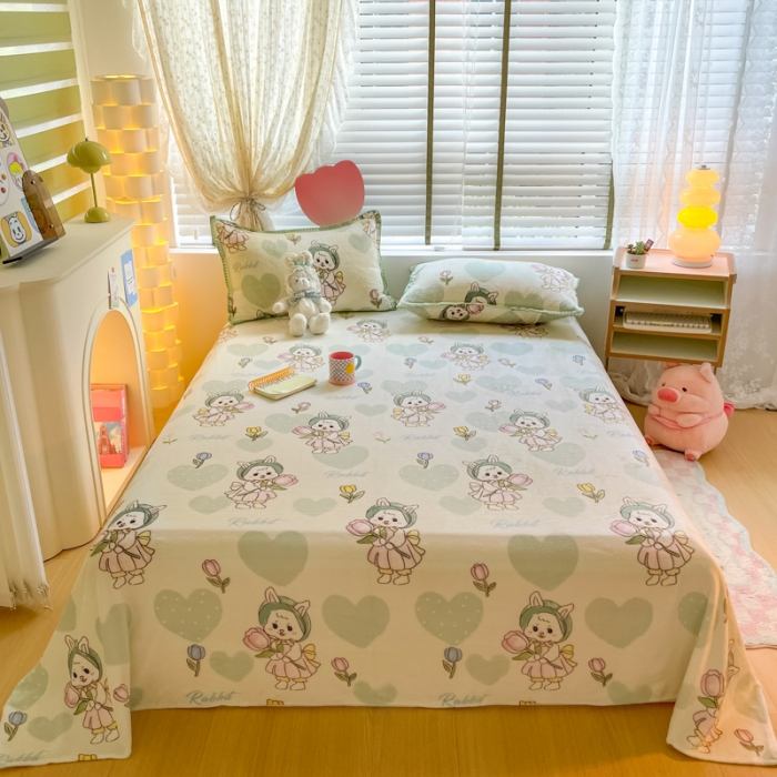 91家纺网 家纺一手货源 找家纺 安哆啦 2024新款高克重小清新牛奶绒单床单 心花怒放