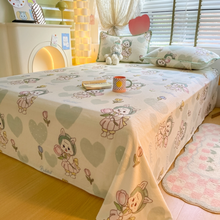 91家纺网 家纺一手货源 找家纺 安哆啦 2024新款高克重小清新牛奶绒单床单 心花怒放