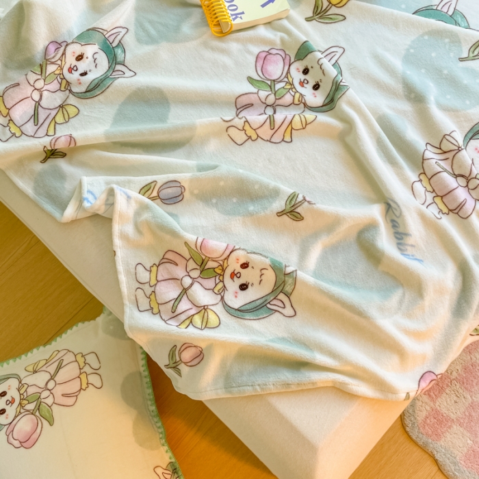 91家纺网 家纺一手货源 找家纺 安哆啦 2024新款高克重小清新牛奶绒单床单 心花怒放