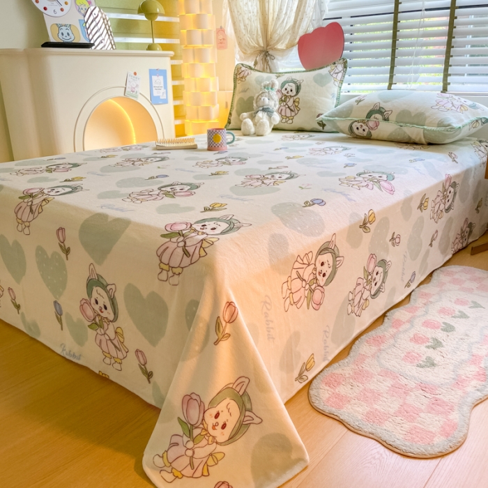 91家纺网 家纺一手货源 找家纺 安哆啦 2024新款高克重小清新牛奶绒单床单 心花怒放