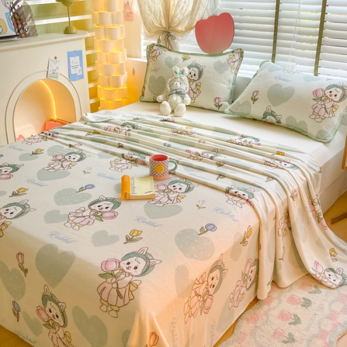 91家纺网 家纺一手货源 找家纺 安哆啦 2024新款高克重小清新牛奶绒单床单 心花怒放