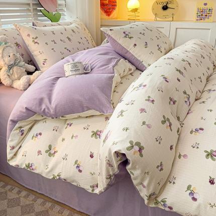 91家纺网 家纺一手货源 找家纺 （总4）王朝国际 2025新款双层纱有氧提花有氧双层纱碎花四件套