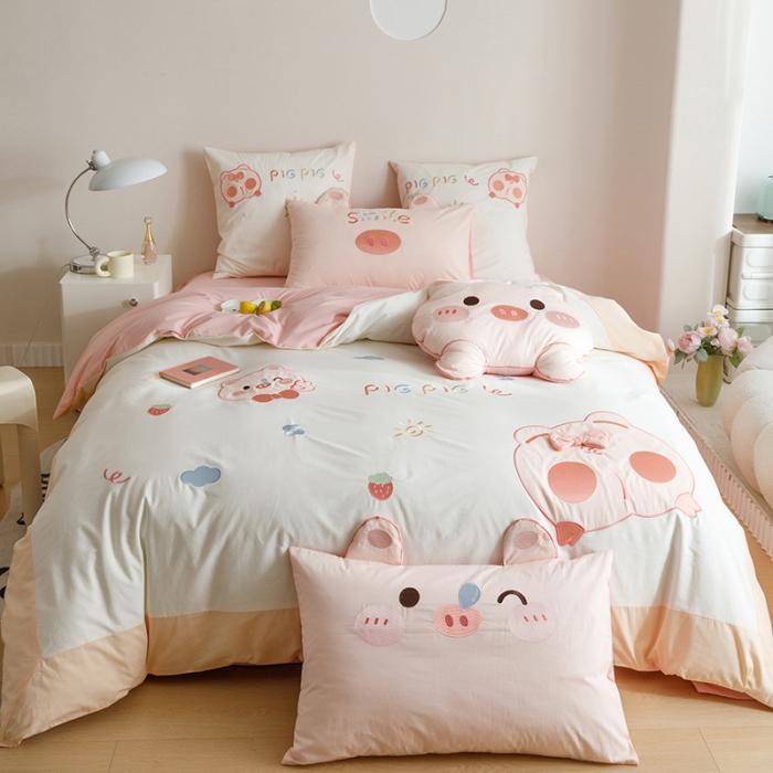 91家纺网 家纺一手货源 找家纺 2023全棉A类40s水洗棉贴布绣花四件套儿童三件套小清新纯棉套件