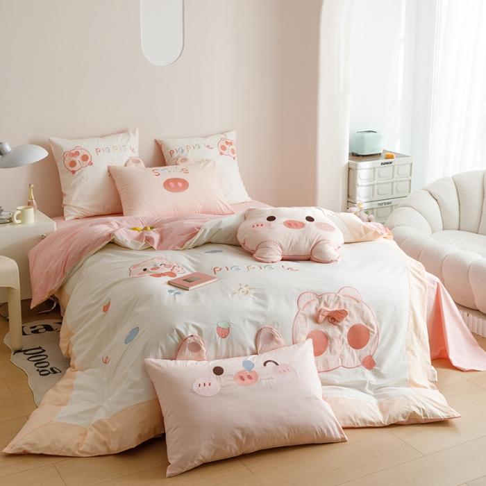 91家纺网 家纺一手货源 找家纺 2023全棉A类40s水洗棉贴布绣花四件套儿童三件套小清新纯棉套件