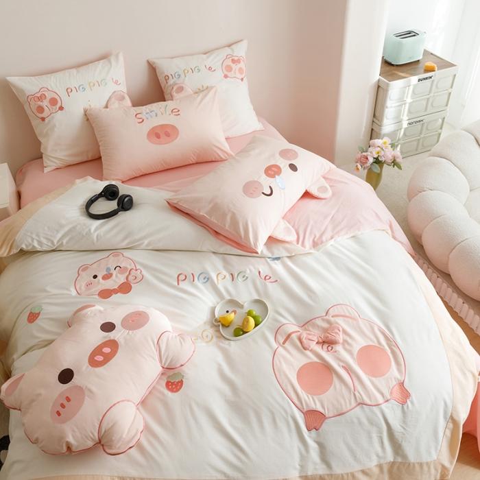 91家纺网 家纺一手货源 找家纺 2023全棉A类40s水洗棉贴布绣花四件套儿童三件套小清新纯棉套件