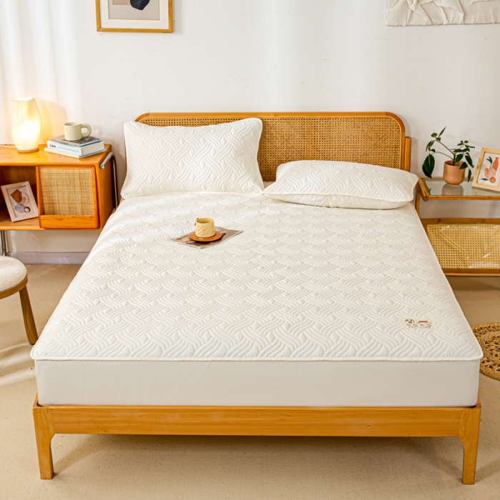 91家纺网 家纺一手货源 找家纺 X猫先生2024新款A类原棉本色大豆纤维夹棉床垫三件套 简爱-典雅白