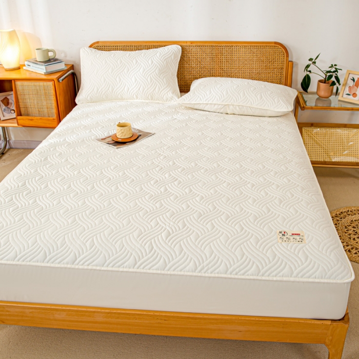 91家纺网 家纺一手货源 找家纺 X猫先生2024新款A类原棉本色大豆纤维夹棉床垫三件套 简爱-典雅白