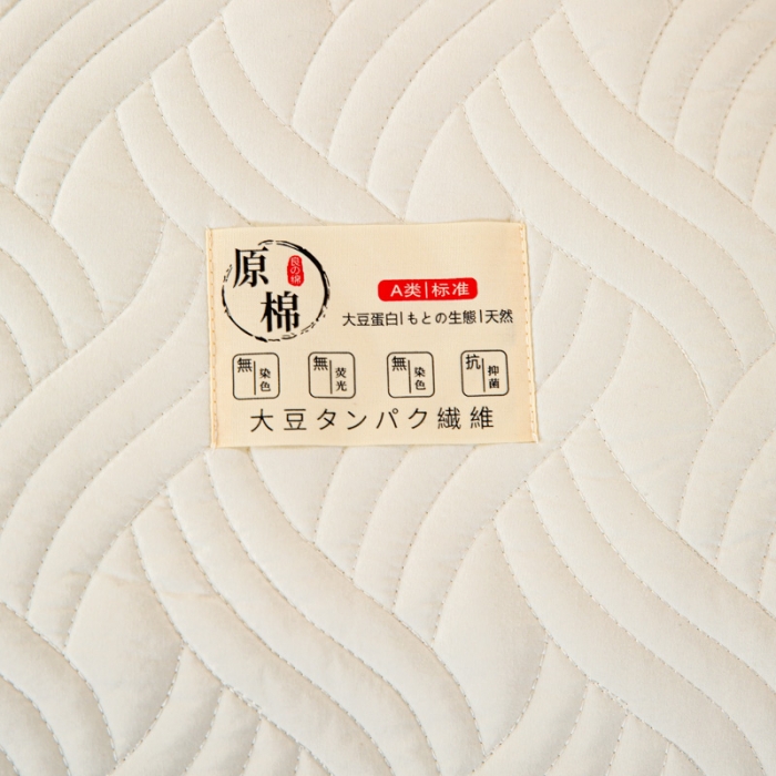 91家纺网 家纺一手货源 找家纺 X猫先生2024新款A类原棉本色大豆纤维夹棉床垫三件套 简爱-典雅白