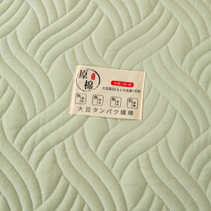 91家纺网 家纺一手货源 找家纺 X猫先生2024新款A类原棉本色大豆纤维夹棉床垫三件套 简爱-飘逸绿