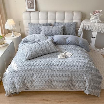 91家纺网 家纺一手货源 找家纺 麒豆豆 2023新款A版兔毛绒B版素色牛奶绒四件套-归简 归简-奶酪灰