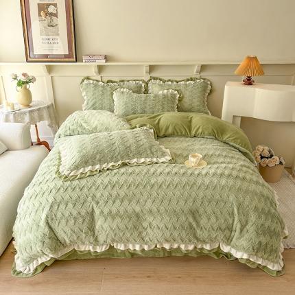 91家纺网 家纺一手货源 找家纺 麒豆豆 2023新款A版兔毛绒B版素色牛奶绒四件套-织梦 织梦-果绿