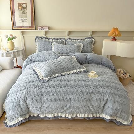 91家纺网 家纺一手货源 找家纺 麒豆豆 2023新款A版兔毛绒B版素色牛奶绒四件套-织梦 织梦-奶酪灰