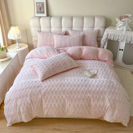 91家纺网 家纺一手货源 找家纺 网红馆 2025新款A版兔毛绒B版素色牛奶绒四件套-归简 归简-奶酪粉