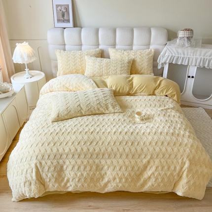 91家纺网 家纺一手货源 找家纺 网红馆 2025新款A版兔毛绒B版素色牛奶绒四件套-归简 归简-奶酪黄