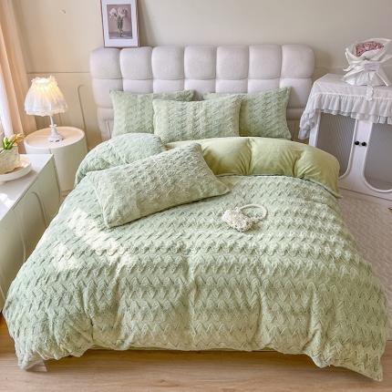 网红馆 2025新款A版兔毛绒B版素色牛奶绒四件套-归简 归简-果绿