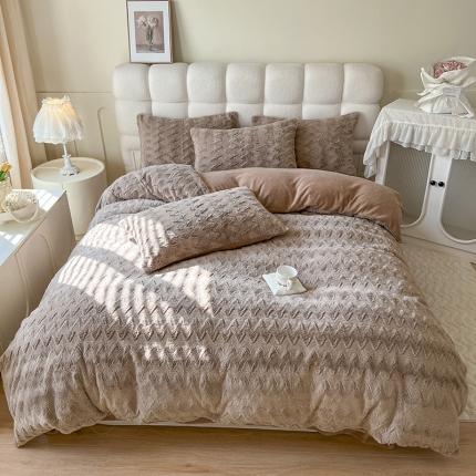 网红馆 2025新款A版兔毛绒B版素色牛奶绒四件套-归简 归简-奶酪咖