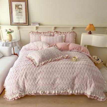 91家纺网 家纺一手货源 找家纺 网红馆 2025新款A版兔毛绒B版素色牛奶绒四件套-织梦 奶酪粉