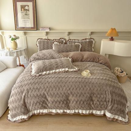 网红馆 2025新款A版兔毛绒B版素色牛奶绒四件套-织梦 奶酪咖